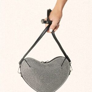 Elegant Black and Silver Heart Crossbody Bag